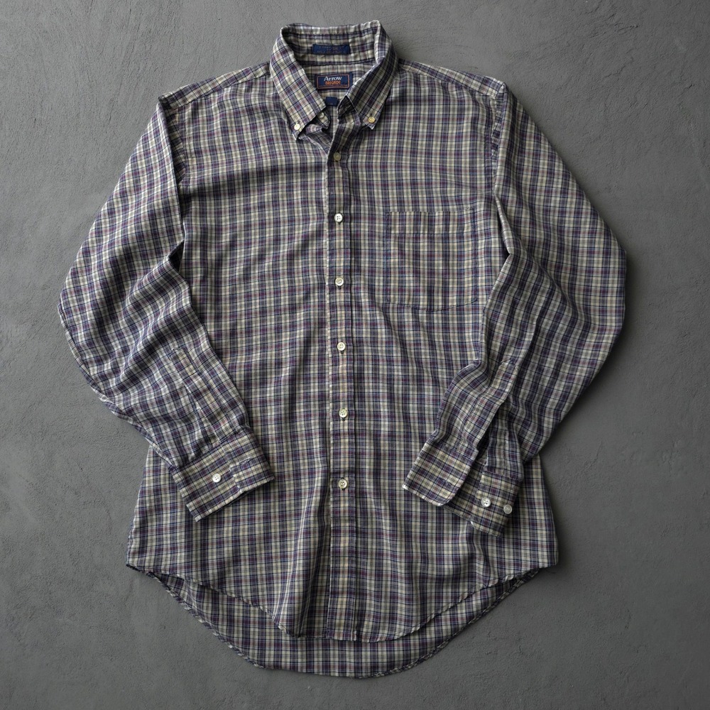 Vintage 80s Arrow Brigade Multicolor Plaid Button Down Shirt Size 16 Long Sleeve
